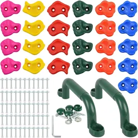 25 PCS Rock Climbing Holds for Kids, Rock Wall Holds with 2 Handles, Indoor and Outdoor Rock Wall Kit, Multi-Colored Climbing Rock Wall Grips for Playground Play Set(Medium)