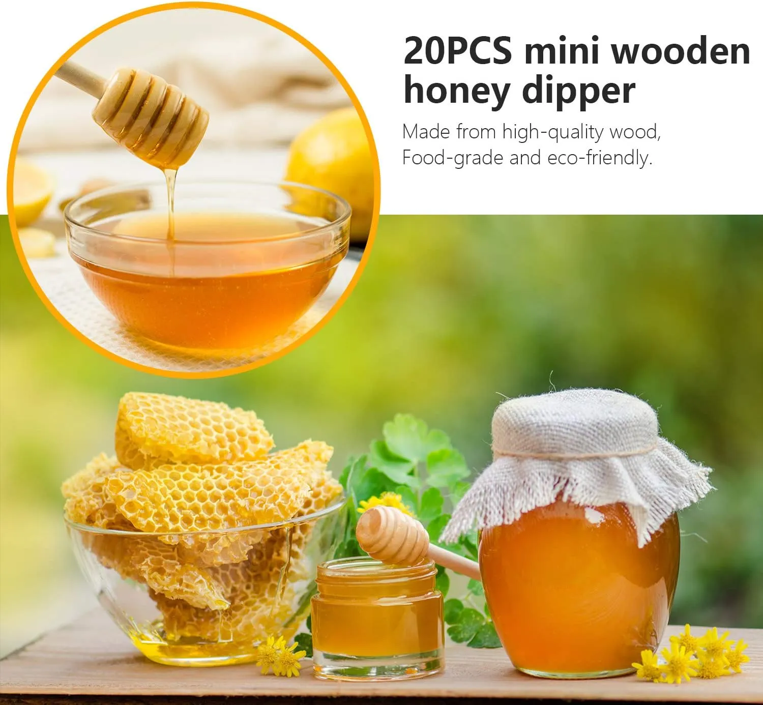 25Pcs Honey Dipper Sticks - Wooden Honey Dipper, 3 Inch Mini Honeycomb Stick, Honey Stirrer Stick for Honey Jar Dispense Drizzle Honey and Wedding Party Present