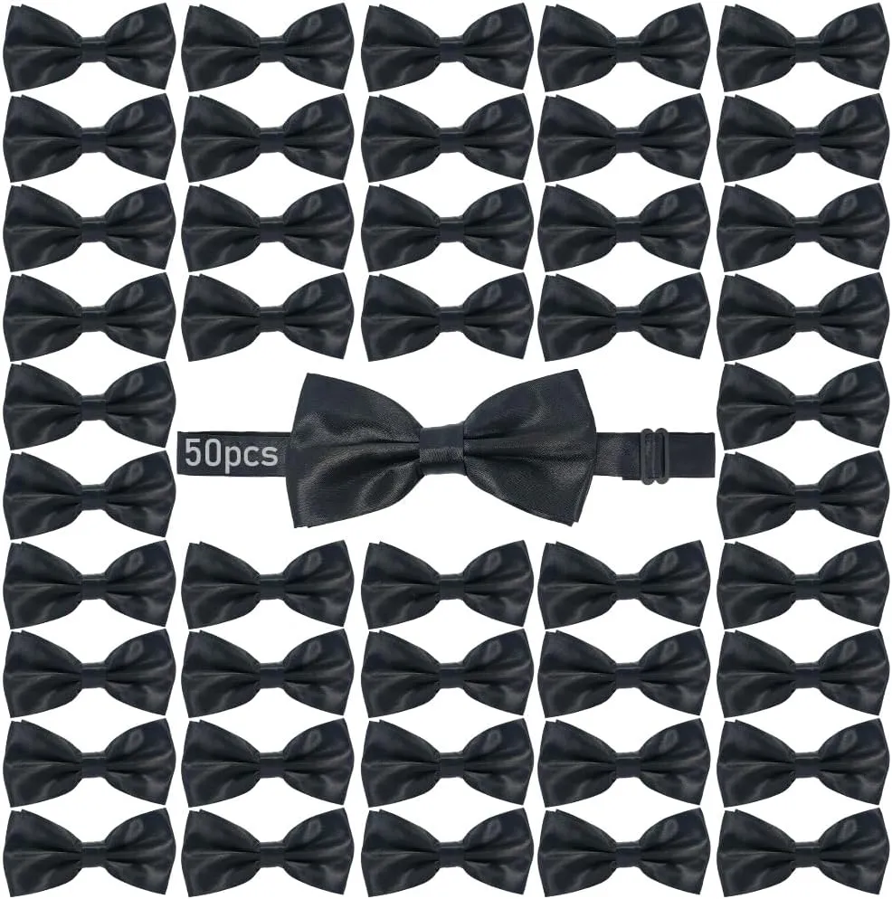 50 Pcs Men's Bow Ties Bowties Formal Satin Solid Pre-tied Clip On Bow Ties Adjustable Satin Bow Tie for Any Age