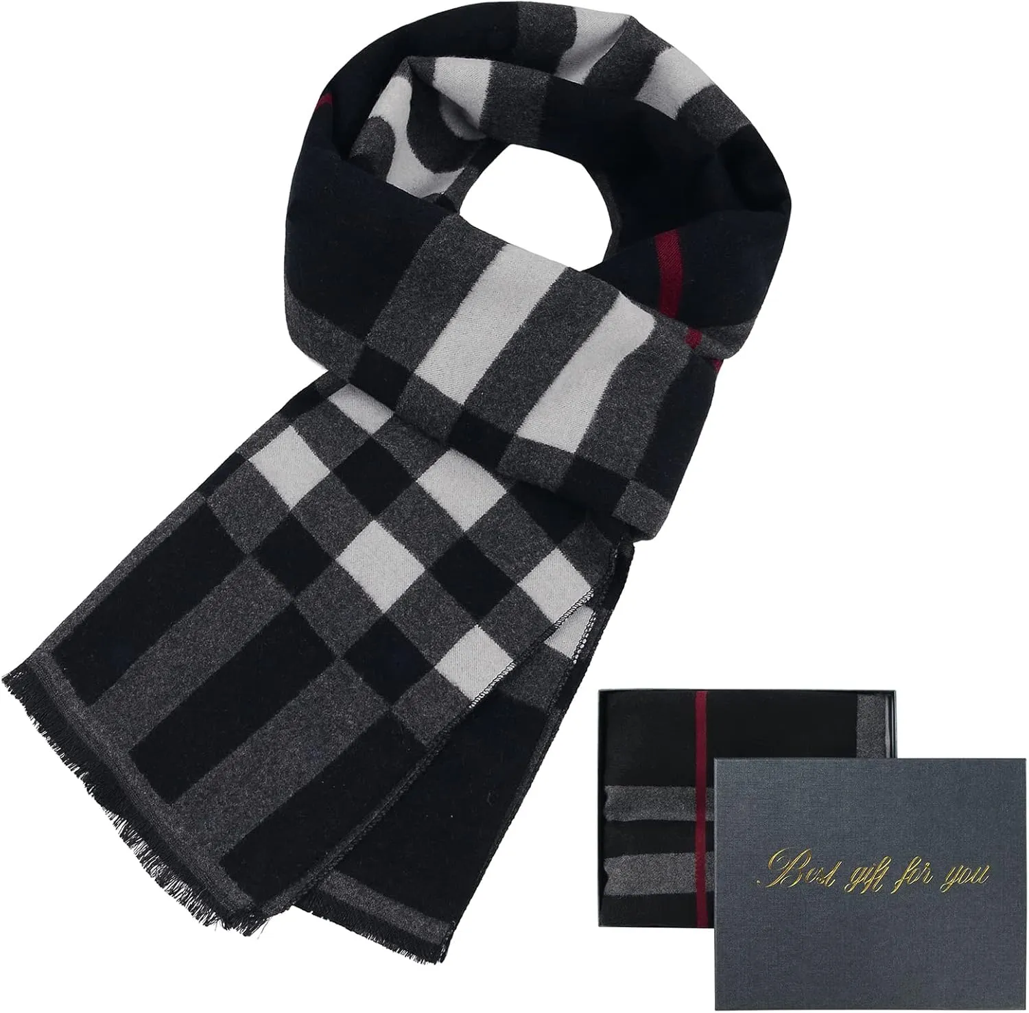 American Trends Mens Winter Warm Long Soft Scarf Plaid Tassel Scarf for Men Soft Classic Scarves