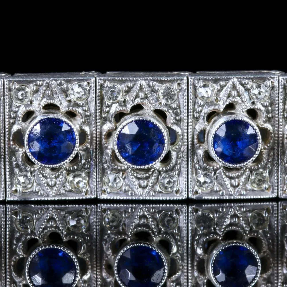 Antique Art Deco Silver Blue White Paste Bracelet Circa 1920