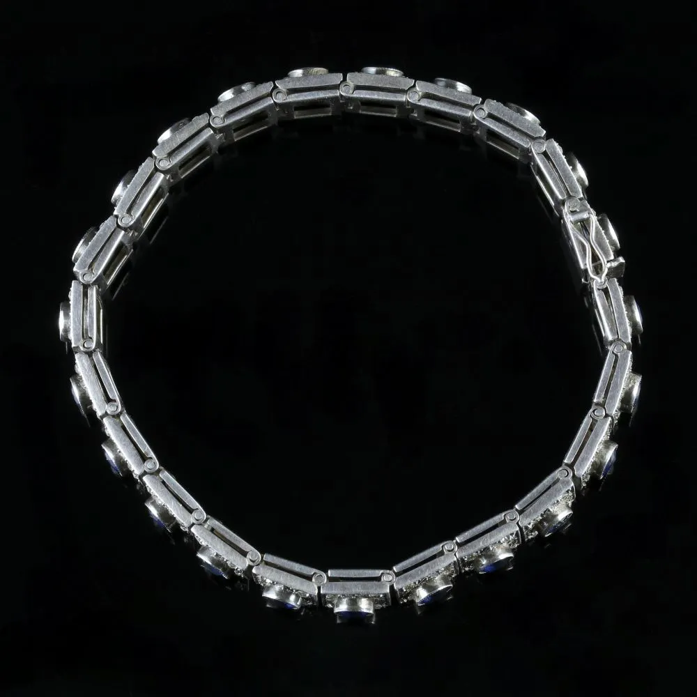 Antique Art Deco Silver Blue White Paste Bracelet Circa 1920