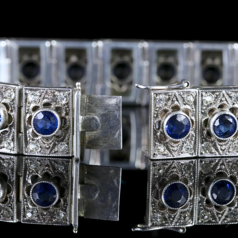 Antique Art Deco Silver Blue White Paste Bracelet Circa 1920