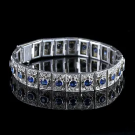 Antique Art Deco Silver Blue White Paste Bracelet Circa 1920