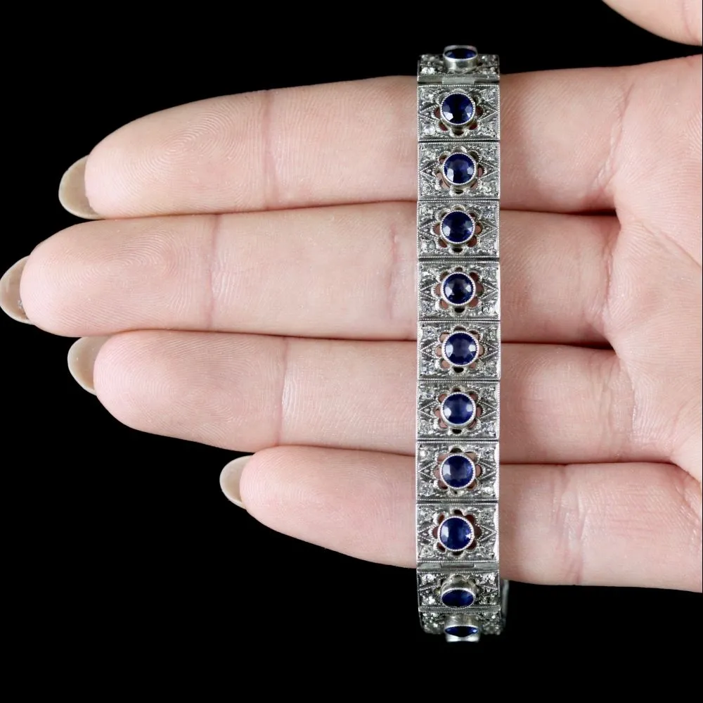Antique Art Deco Silver Blue White Paste Bracelet Circa 1920