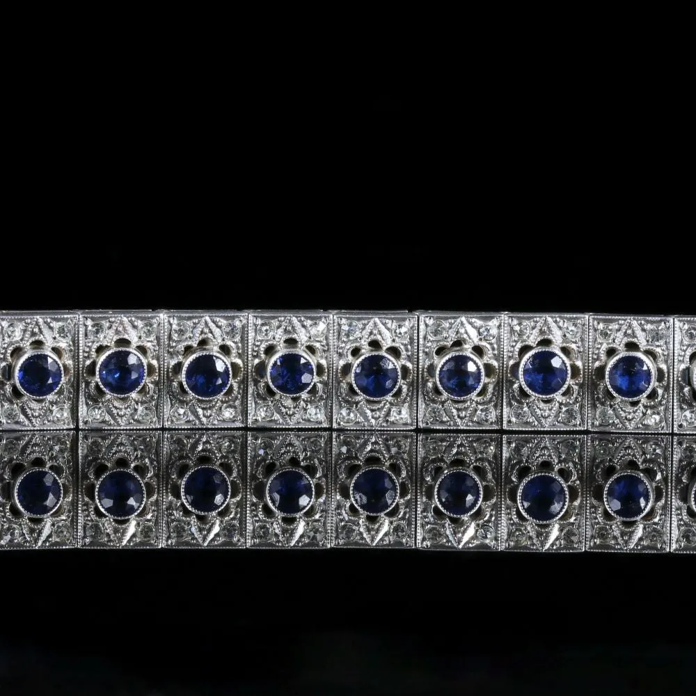 Antique Art Deco Silver Blue White Paste Bracelet Circa 1920