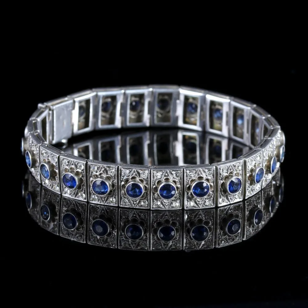 Antique Art Deco Silver Blue White Paste Bracelet Circa 1920
