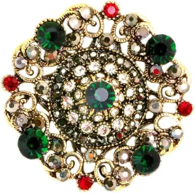 Antique Round Rhinestone Brooch Pin for Women Girls Vintage Baroque Red Green Crystal Boho Style Brooches Lapel Pins Elegant Dress Accessories Christmas Wedding Festival Ornament Jewelry Gift