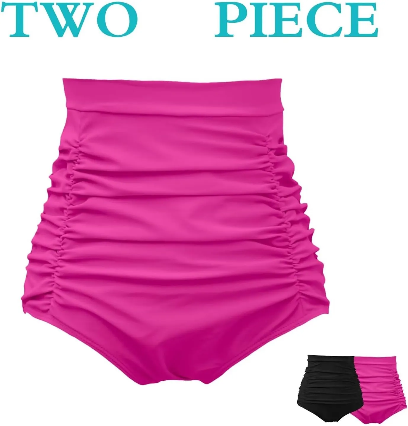 COCOPEAR Women's Ruched High Waisted Bikini Bottom Retro Vintage Swim Short Tankinis