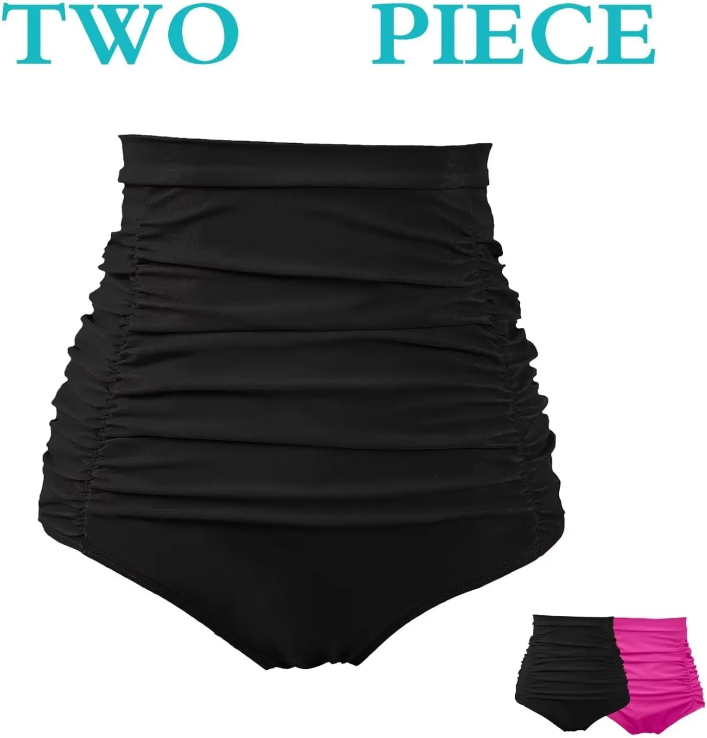 COCOPEAR Women's Ruched High Waisted Bikini Bottom Retro Vintage Swim Short Tankinis