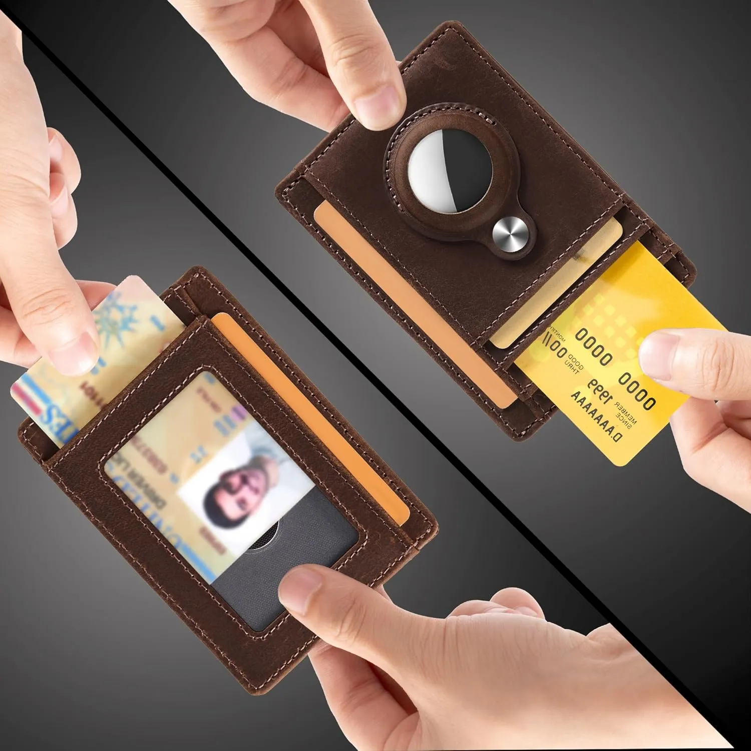 Hawanik Slim Minimalist Front Pocket Air Tag Wallet, RFID Blocking Card Holder Wallet with Airtag Holder