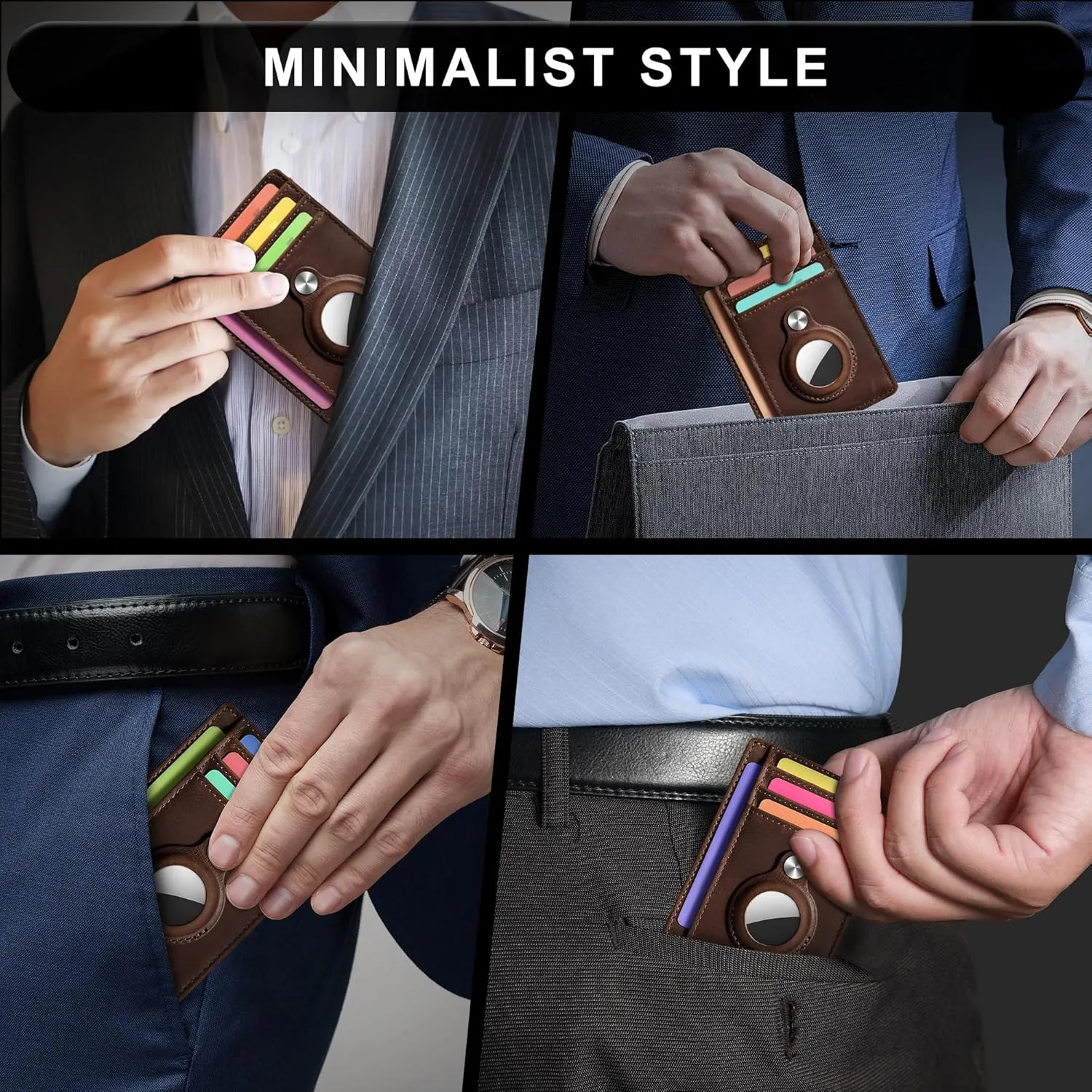 Hawanik Slim Minimalist Front Pocket Air Tag Wallet, RFID Blocking Card Holder Wallet with Airtag Holder
