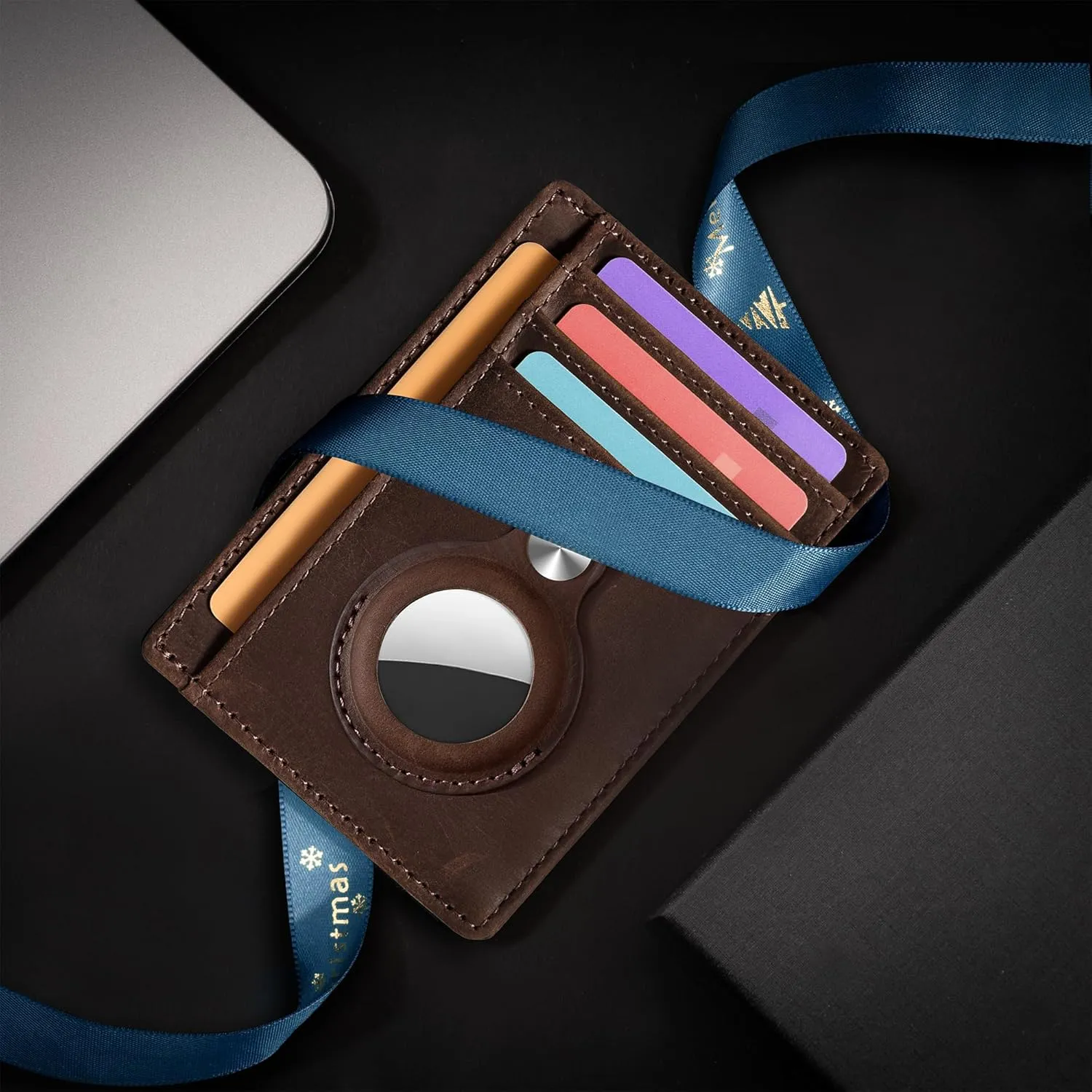 Hawanik Slim Minimalist Front Pocket Air Tag Wallet, RFID Blocking Card Holder Wallet with Airtag Holder