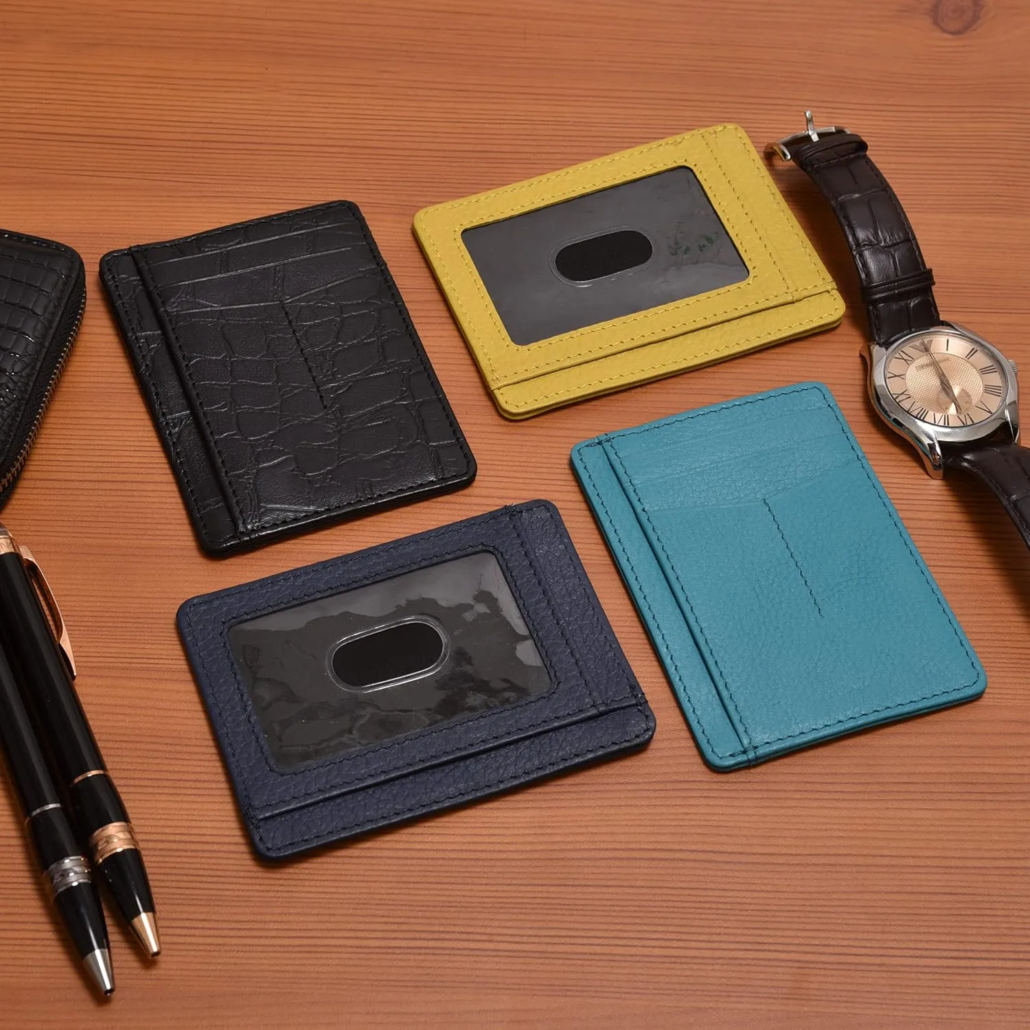 Leather Minimalist Wallet for Men & Women RFID Front Pocket Leather Card Holder Wallets