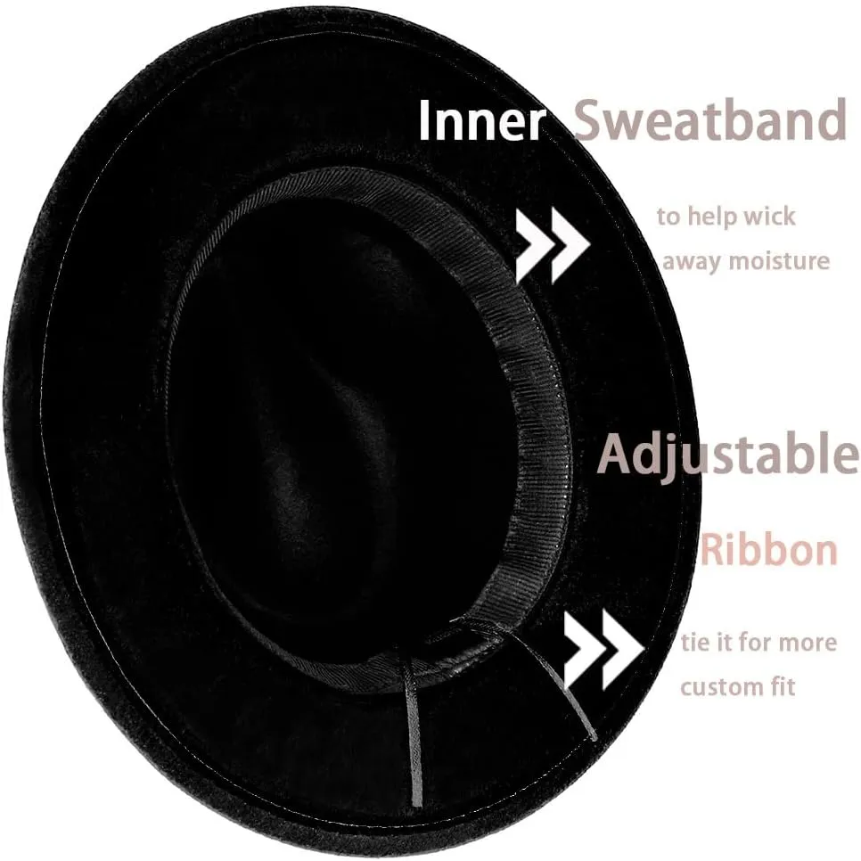 LolliWeaver Women Fashion Flat Wide Brim Teardrop Crown Felt Fedora Hat with Hat Belt