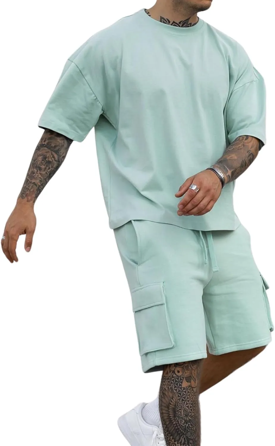 Opomelo Mens Short Sets 2 Piece Outfits - Casual Summer Short Sleeve Sweatsuits Sets for Men with Cargo Pocket