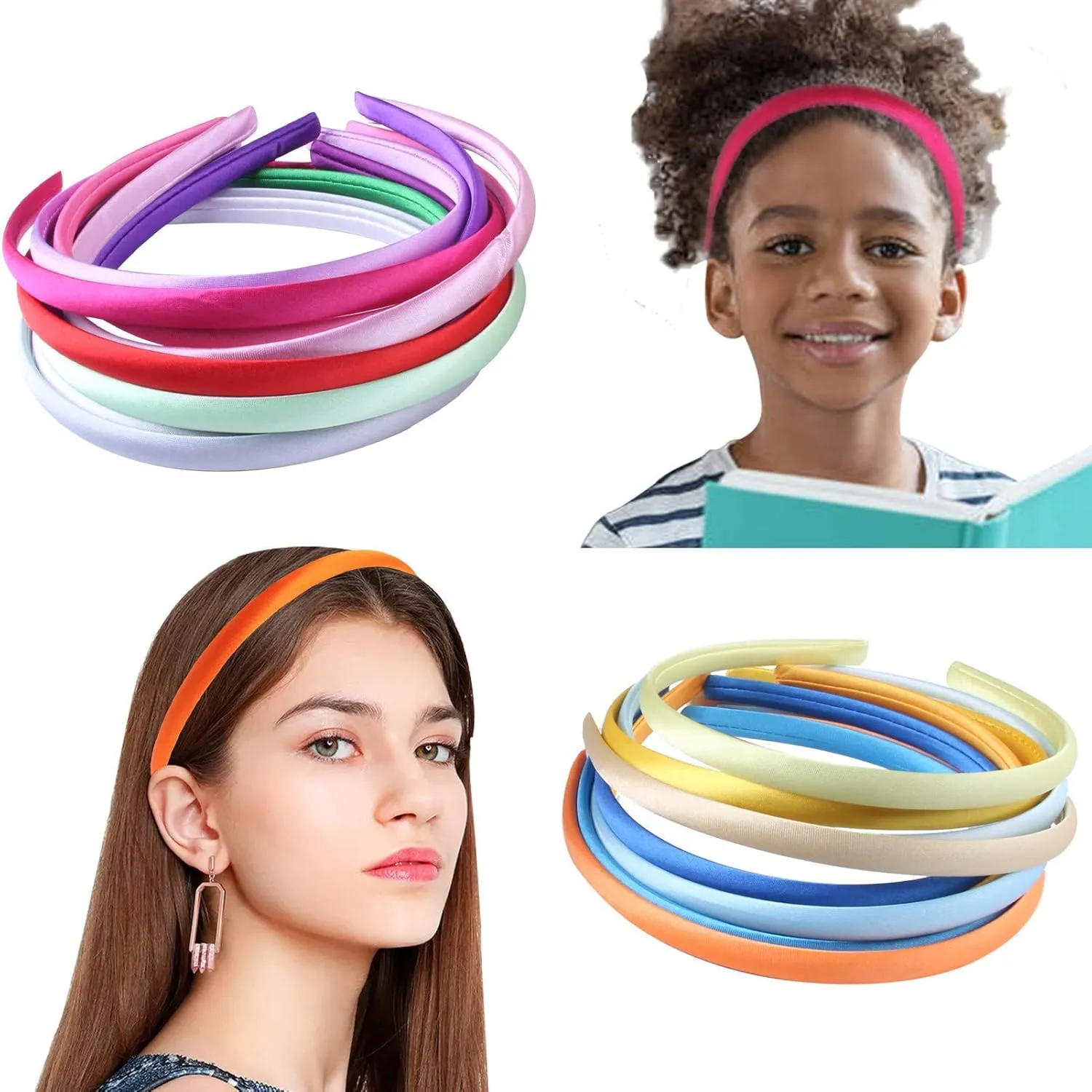 Pack of 26 DIY Satin Covered Fashion Headbands Set 0.4 Inch/1 Cm Girls Hairbands Teen Colorful Ribbon Hair Band Craft Headband Set for Women Non Slip
