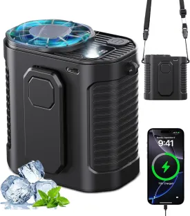Portable Waist Fan, 10-Speed Body Fan with LED Light, Hands-Free Wearable Belt Clip Waist Fans, 10000mAh Personal Rechargeable Fans, Dual Clips & Power Bank, 15000RPM for Camping, Outdoor, Jobsite