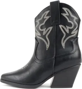 Soda BLAZING ~ Women Western Bootie Pointe Toe with Low Heel (Wide Fit Available)