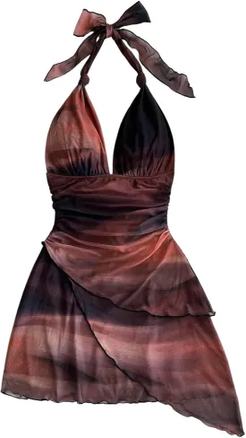 SOLY HUX Women's Sexy Leopard Print Halter V Neck Mini Dress Retro Backless Fitted Bodycon Dresses