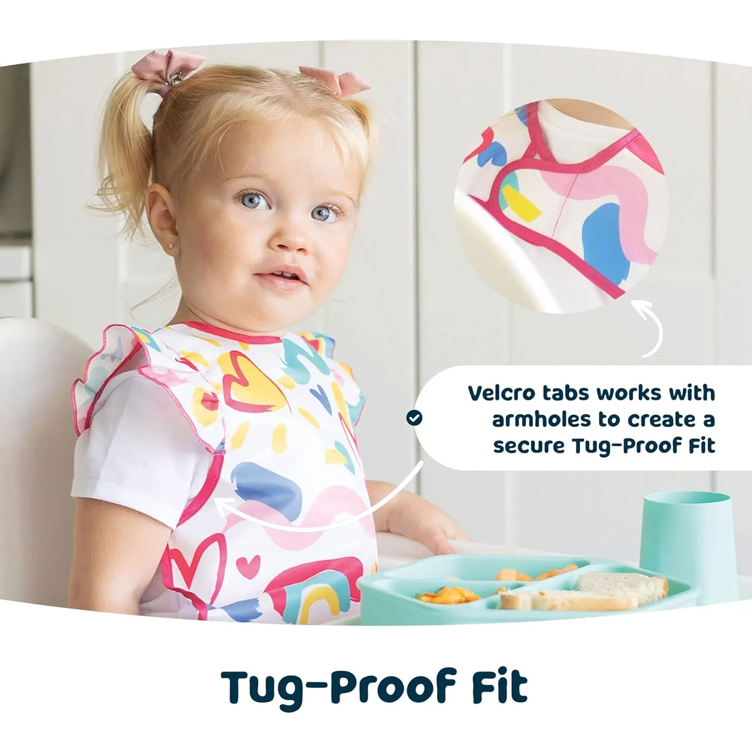 Tiny Twinkle Mess Proof Baby Bib - Waterproof & Lightweight Baby-Led Weaning Apron | 100% Recycled Polyester, Easy Clean & Machine Washable (Green Checkers, Small 6-24 Months)