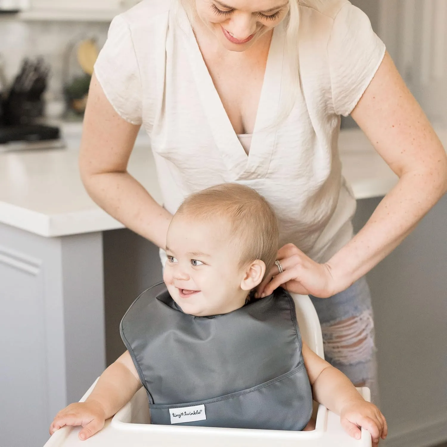 Tiny Twinkle Mess Proof Baby Bibs for Eating - Waterproof, Wipeable Bibs - Toddler Bibs - Travel Friendly - PFAS, PVC, BPA, Phthalate Free - Baby Food Bibs(3 Pack,Olive. Slate)