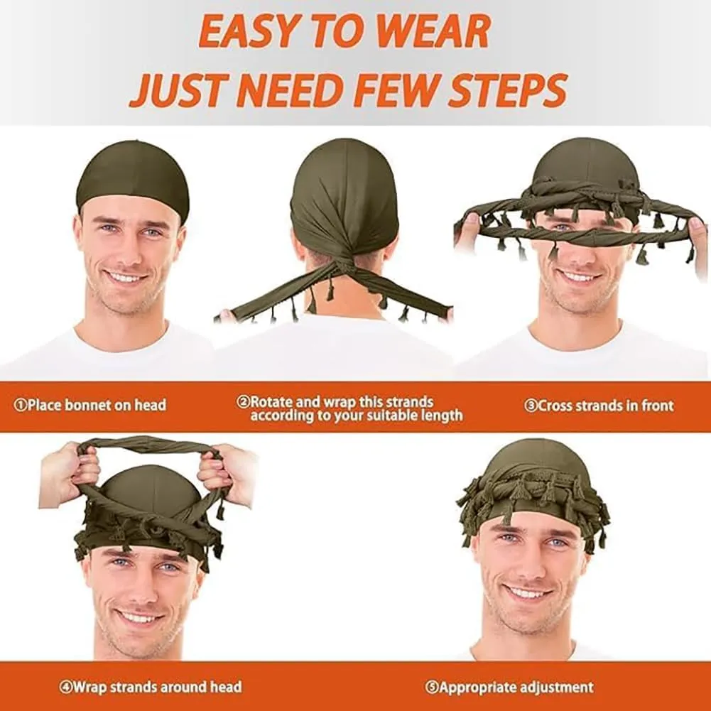 Turban for Men Vintage Twist Head Wraps Satin Lined Halo Turban Head Scarf Lightweight Tassel Beanie Hats