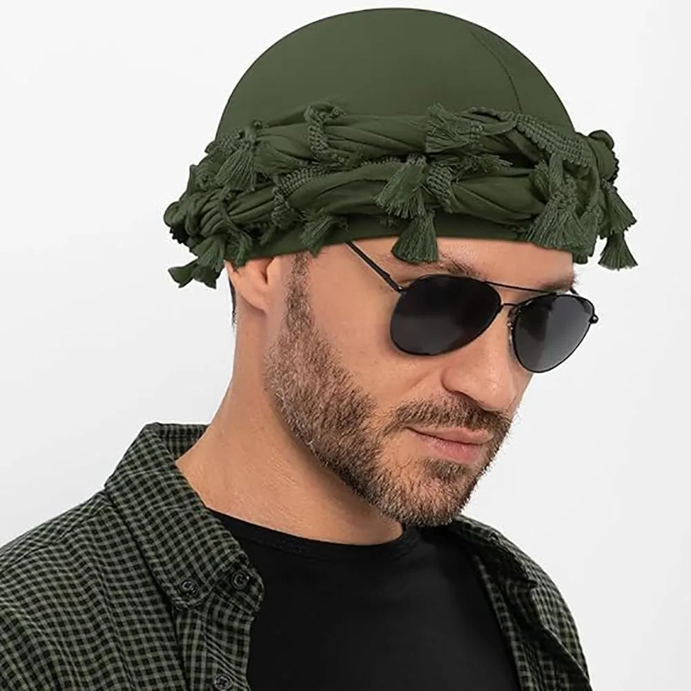 Turban for Men Vintage Twist Head Wraps Satin Lined Halo Turban Head Scarf Lightweight Tassel Beanie Hats