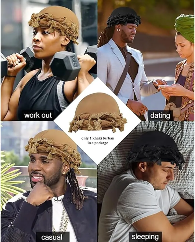 Turban for Men Vintage Twist Head Wraps Satin Lined Halo Turban Head Scarf Lightweight Tassel Beanie Hats