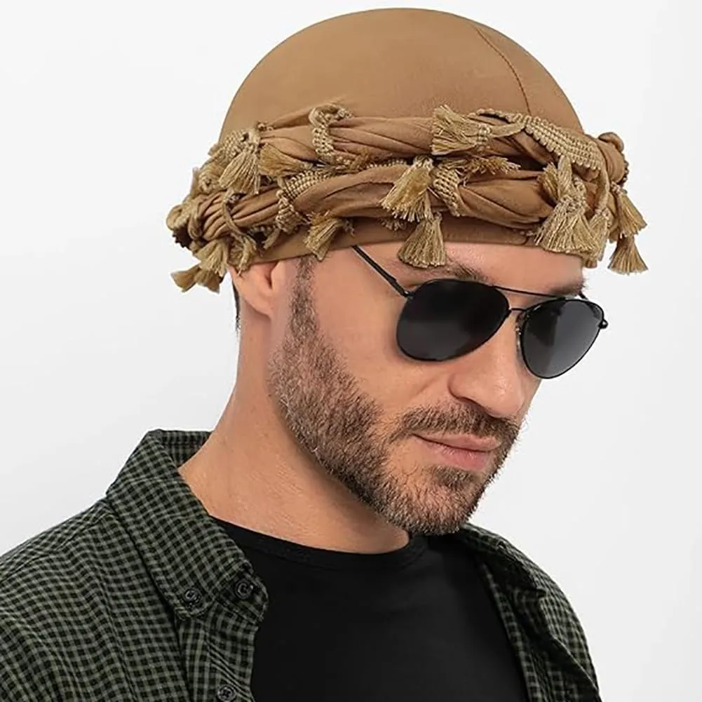 Turban for Men Vintage Twist Head Wraps Satin Lined Halo Turban Head Scarf Lightweight Tassel Beanie Hats