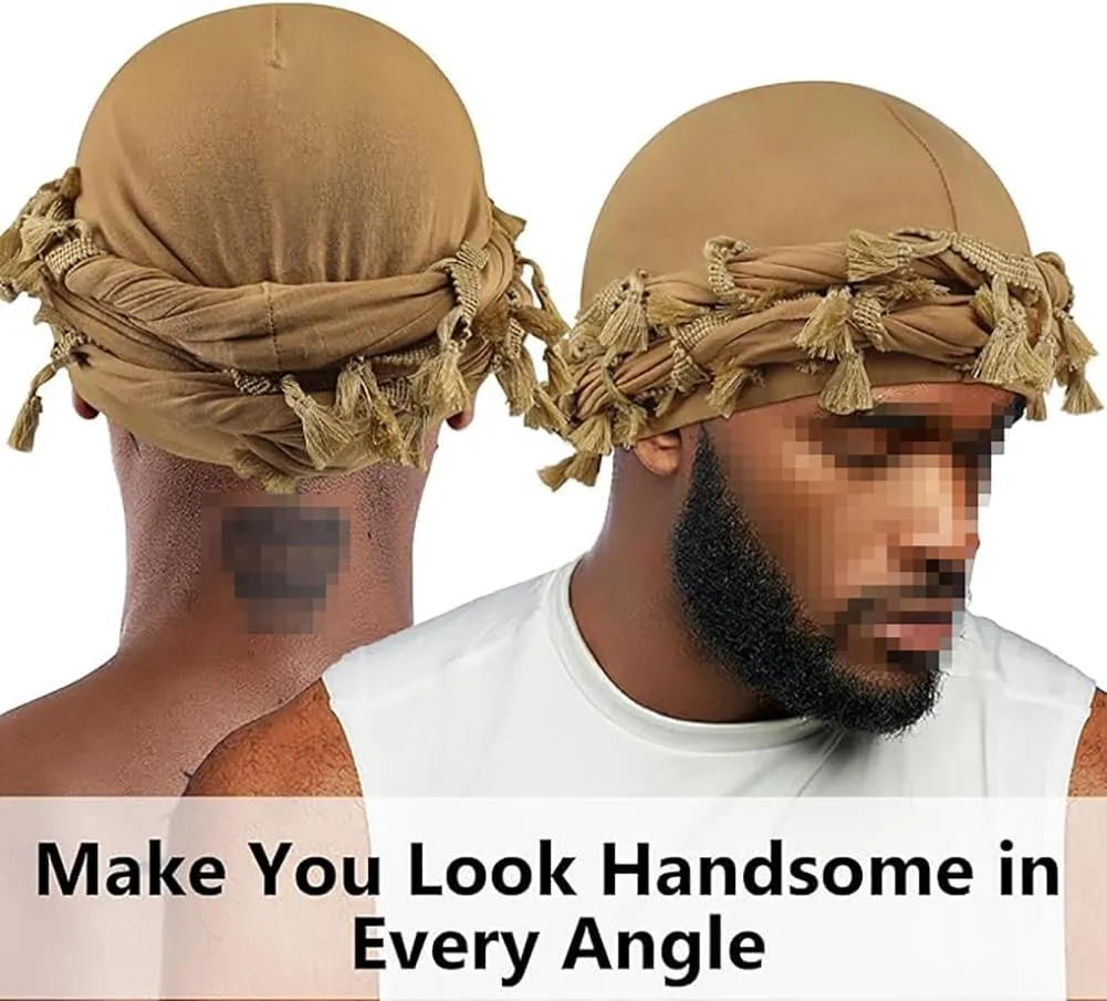 Turban for Men Vintage Twist Head Wraps Satin Lined Halo Turban Head Scarf Lightweight Tassel Beanie Hats