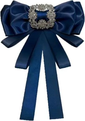 Vintage Crystal Big Bowknot Ribbon Shirt Pre-tied Bow Neck Tie Brooches Lapel Pins for Women Girls Elegant Rectangle Rhinestone Suit Collar Tie Breastpin Corsage Accessories Clothes Jewelry Wedding Party Banquet Birthday Gifts
