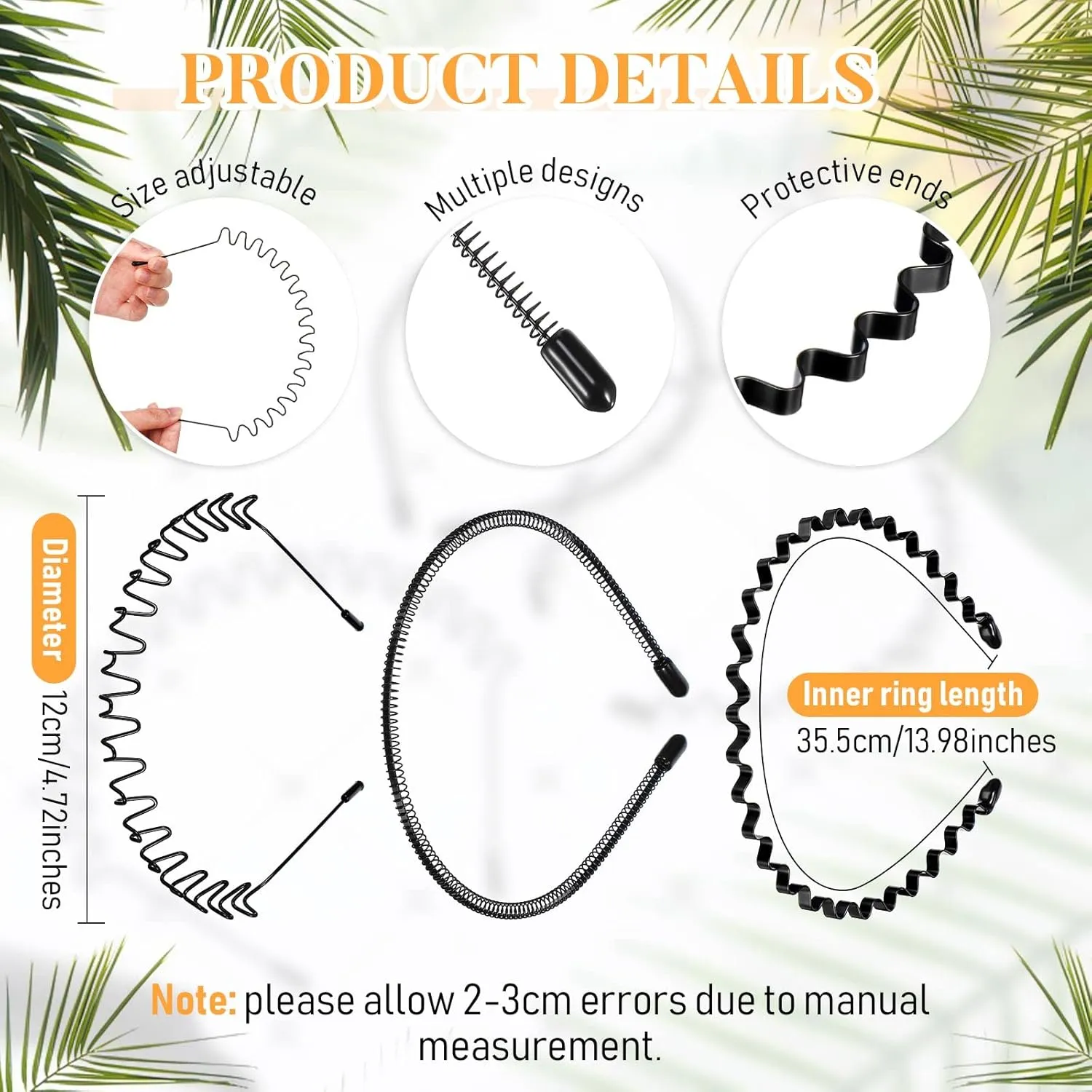 WILLBOND Metal Headband 3 Pack - Unisex Wired Zigzag Sports Fashion Headwear, Non-Slip Hair Hoop Accessories (Wavy, Small, Wave)