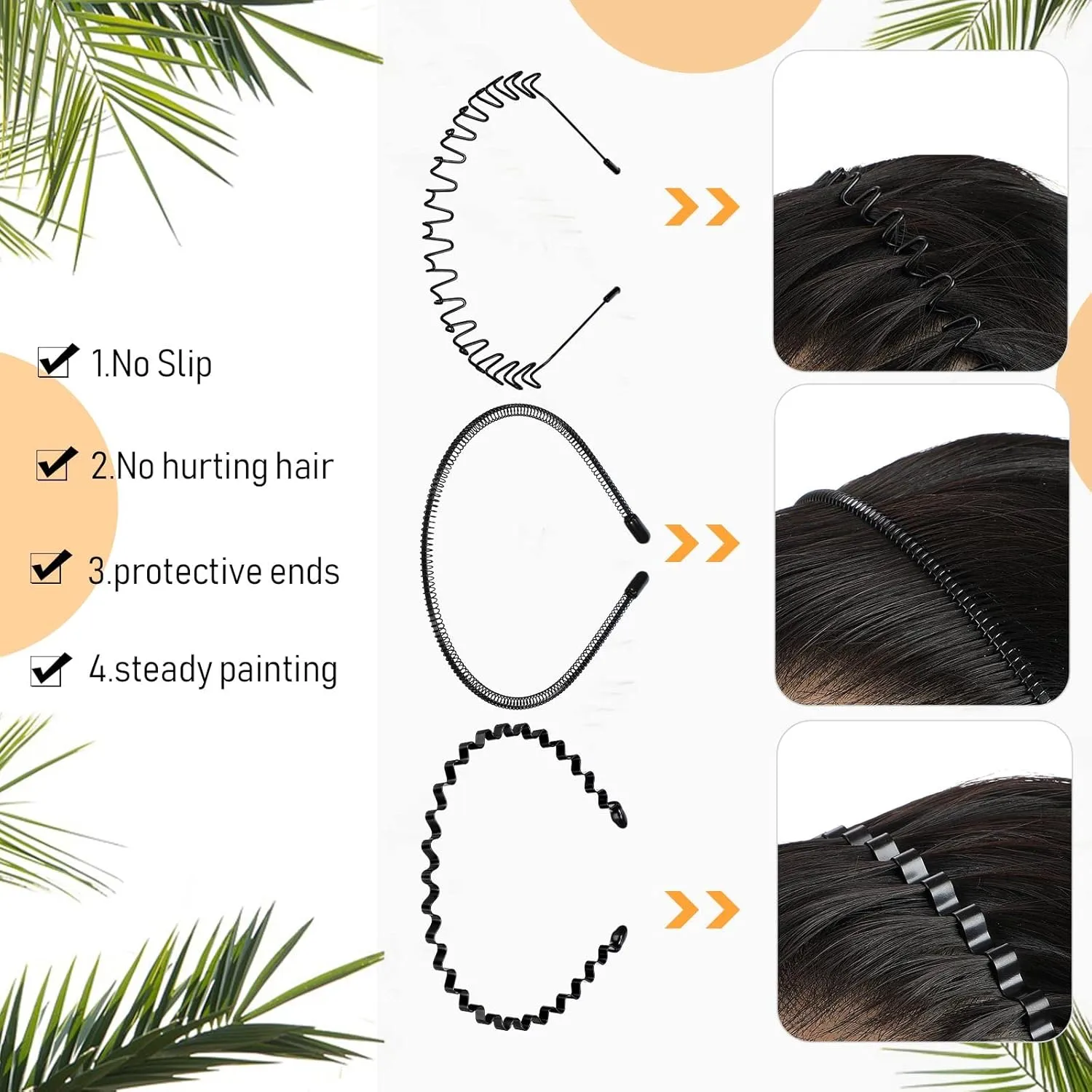 WILLBOND Metal Headband 3 Pack - Unisex Wired Zigzag Sports Fashion Headwear, Non-Slip Hair Hoop Accessories (Wavy, Small, Wave)