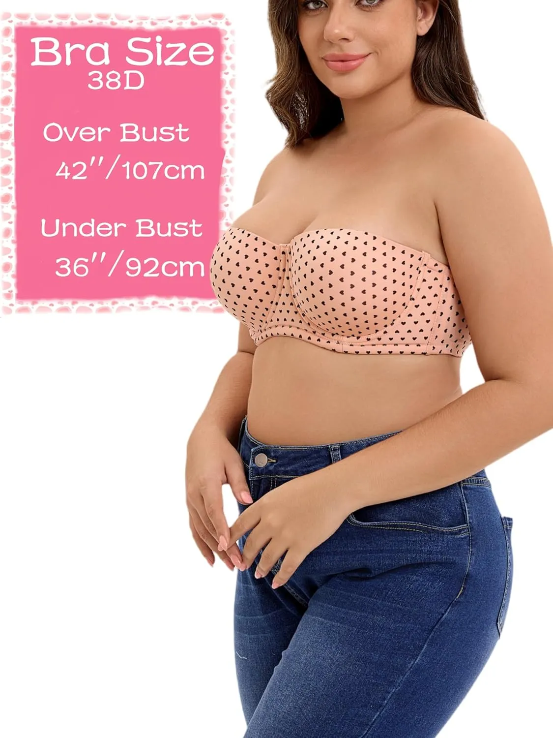 Women's Push up Strapless Bra with Clear Straps for Big Bust, Never Move On Party Band Size(34-48) Cup B/C/D/DD/DDD/G