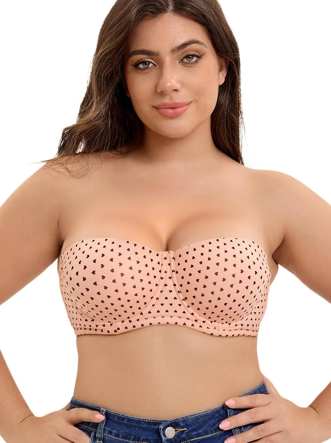 Women's Push up Strapless Bra with Clear Straps for Big Bust, Never Move On Party Band Size(34-48) Cup B/C/D/DD/DDD/G